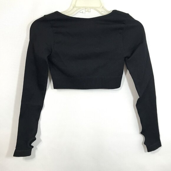 Ribbed Crop Top with Thumb Holes Black S - Picture 7 of 9